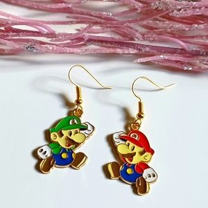 Nintendo Super Mario And Luigi Oil Painted Handmade Earrings